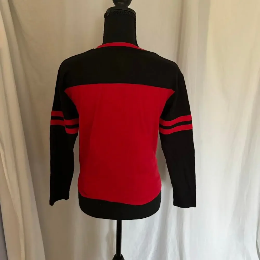 Justice graphic long sleeve t shirt sz‎ large black red sporty glitter casual